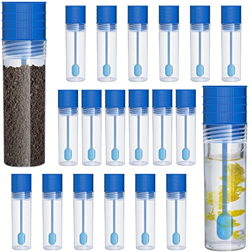 Boisbresil 20 PCS Recipiente Muestra Heces, Recipiente Heces para Análisis Recipiente para Heces Médico Contenedor de Heces Vaso de Muestra de Plástico de 15ml con Cuchara Tapa Azul(8,1 * 2,2)