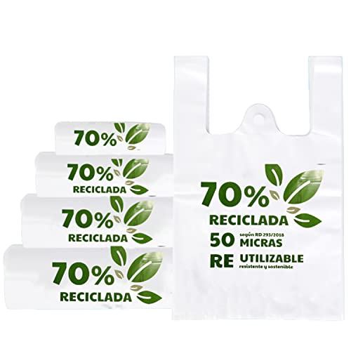 Bolsas Plastico Camiseta 70% Reciclada 82 Bolsas(1 PACK AHORRO),Bolsas de Plastico con Asas,Bolsas Camiseta Reutilizables y Seguro para Alimento,Bolsas Plastico Asas,Bolsas de la Compra Reutilizables