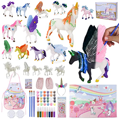 BONNYCO Unicornios Para Niñas Figuras Para Pintar Kit Con 18 Unicornios Manualidades Niñas con Brillo en la Oscuridad | Juguetes Niña 3 4 5 6 7 8 9 10 Años Regalos Niña Cumpleaños, Navidad