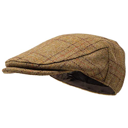 BORGES & SCOTT Gorra Plana Woodsman - Totalmente Impermeable - Yorkshire Tweed – Exterior Lana 100% - Hoja de otoño 58cm