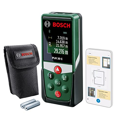 Bosch Home and Garden medidor láser PLR 30 C (mide con precisión distancias de hasta m, Bluetooth, diferentes funciones medición)