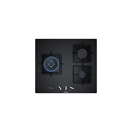 Bosch PPC6A6B10 - Mesa de gas empotrable (serie 6, 3 fuegos, 8000 W, 60 cm, cristal templado), color negro