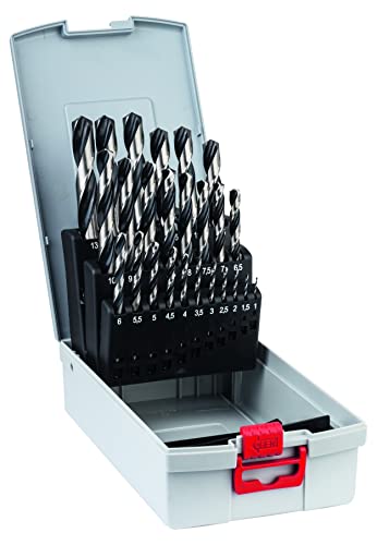 Bosch Professional 25 uds. Set de brocas para metal HSS PointTeQ ProBox (para acero, Ø 1-13 mm, accesorios para taladro y soporte para taladro)