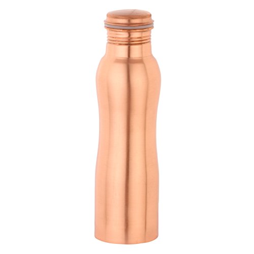 Botella de agua de cobre puro con forma curvada buena para la salud ayurvédica, sin juntas y a prueba de fugas (cobre, 750 ml)