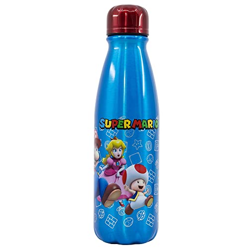 Botella de agua reutilizable de aluminio infantil de 600 ml de Super Mario