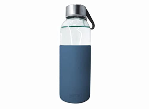 Botella de Cristal Nerthus Bottles con Funda de Silicona Color Azul y 400 ml