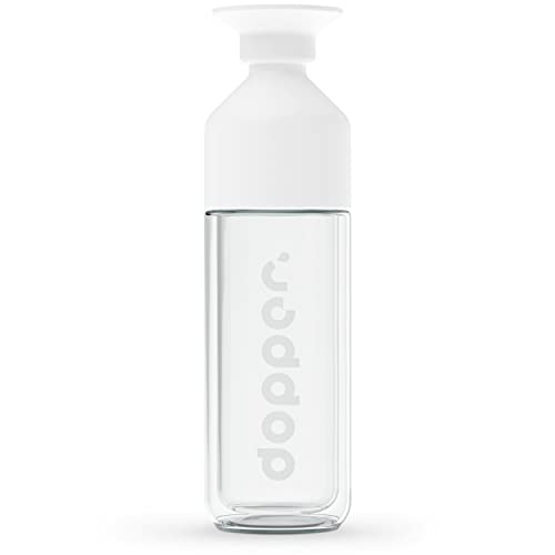 Botella de vidrio Dopper 450ml - Botella de vidrio isotérmica 450ml - Vaso de café caliente - Vidrio de borosilicato, a prueba de fugas, sin BPA - Botella de agua para el exterior y la oficina.