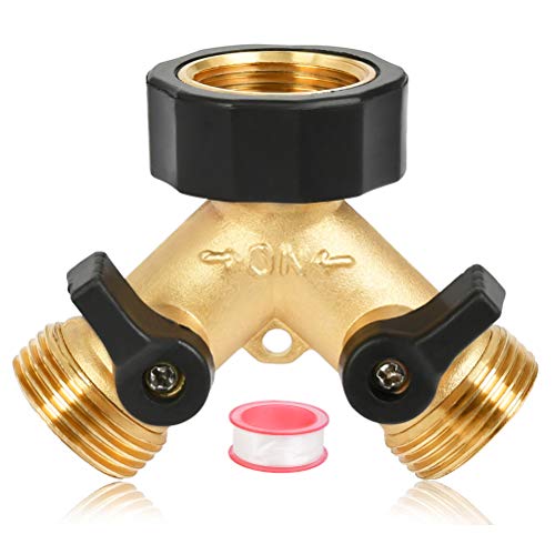 Brass Tap Manifold Hose Splitter, 2 Way 3/4 Washing Machine Connector with Individual On/Off Valves, Adaptor for Garden, 23r