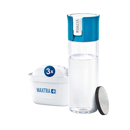 BRITA - Botella Filtrante de Agua Vital, 3 Filtros MAXTRA+ y 1 Filtro MicroDisc de Regalo - Pack - Filtra hasta 60 litros - 1 Filtro Dura 1 Mes - Reduce la Cal y el Cloro - Azul