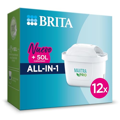 BRITA cartucho de filtro de agua MAXTRA PRO All-in-1 Pack de ahorro anual de 12 NUEVO- Recambio original BRITA que reduce las impurezas, el cloro, los pesticidas y la cal