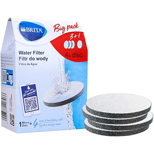 Brita Filtro de agua MicroDisc 4 unidades, filtros para botellas y jarras Brita para reducir el cloro, las micropartículas y otras sustancias que alteran el sabor en el agua del grifo