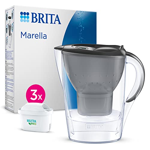 BRITA Jarra filtrante Marella grafito (2,4L) incluye 3 cartuchos de filtro MAXTRA PRO All-in-1 - reduce el sarro, el cloro, algunas impurezas y algunos metales