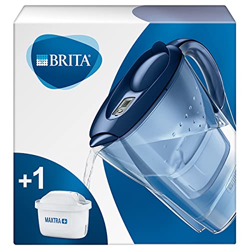 BRITA Marella azul – Jarra de Agua Filtrada con 1 cartucho MAXTRA+, Filtro de agua que reduce la cal y el cloro, para un sabor óptimo, 2.4L