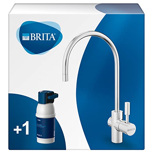 BRITA mypure P1 - Grifo con filtro de agua para hasta 12 Meses - Sistema de filtración compacto, reduce cal, cloro, metales, Acero inoxidable, plateado