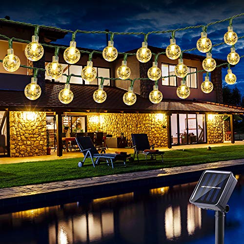 BrizLabs Guirnalda de Luces Solares, 6.5M 30 LED, Impermeable 8 Modos De Iluminación para Interiores y Exteriores Jardín, Navidad, Terraza, Patio, Fiestas (Blanco Calido)