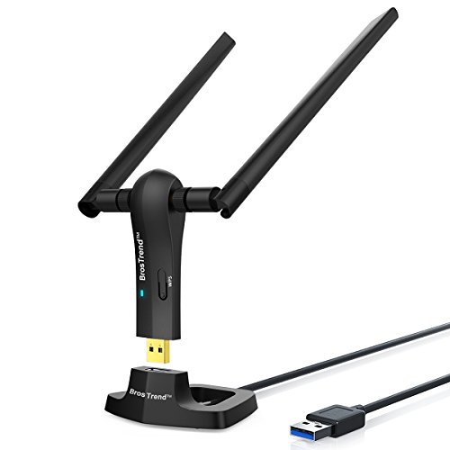 BrosTrend 1200Mbps Adaptador WiFi USB para PC, Antena WiFi USB Largo Alcance Compatible Windows 11/10/8.1/8/7, Doble Banda 5GHz (867Mbps) y 2GHz (300Mbps), Antena Wi-Fi Externa Ajustable, USB WiFi