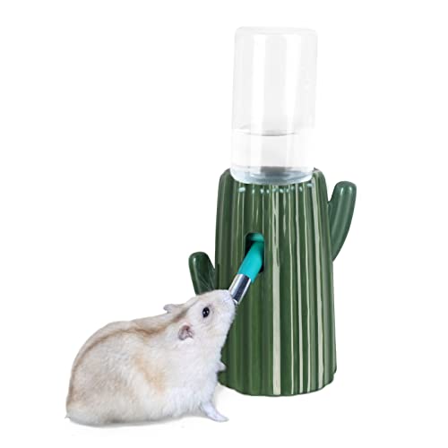 BUCATSTATE Bebedero Hamster con Soporte Cerámico, 120ml Sistema antigoteo Botella de Agua de para Animales pequeños Disponesador de Agua para Cobayas, Conejos- Accesorios para Jaulas