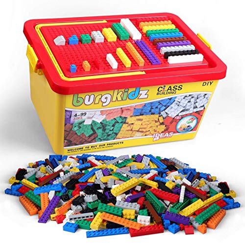 burgkidz 1020 Piezas Bloques de Construcción, con Caja de Almacenamiento y Placa Base de Construcción, Compatible con Todos Los Ladrillos de Las Principales Marcas (1020 Pieces)