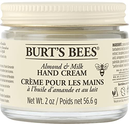 Burt's Bees Crema de manos de almendras y leche, para manos muy secas, hidratante de manos con aceite de almendras dulces y cera de abejas, 56.6 gramos