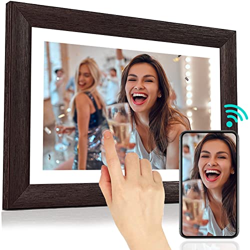 Byybuo Frame de Foto Digital WiFi de 10.1 Pulgadas, 1280 x 800 IPS Touchsid-Digital Frame, 16G Walnut Brown, Comparta Fotos o Videos a través de la aplicación Broamos Primer día 2023