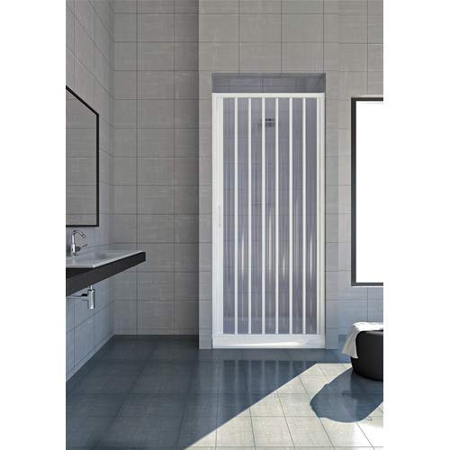 Cabina de ducha 110 cm modelo Jade extensible de PVC con paneles semitransparentes apertura lateral fuelle color blanco