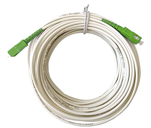 Cable de Fibra Óptica 25m Monomodo Simplex 9/125µm LSZH, Latiguillo Blanco FTTH SC/APC-SC/APC, Compatible Operadores Movistar Jazztel Vodafone Orange Amena Masmovil Yoigo. (25m, BLANCO)