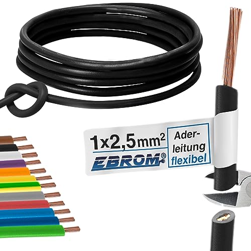 Cable de PVC flexible, H07V-K 2,5 mm², color: negro 10 m/15 m/20 m/25 m/30 m/35 m/40 m/45 m/50 m/55 m/60 m hasta 100 m a elegir