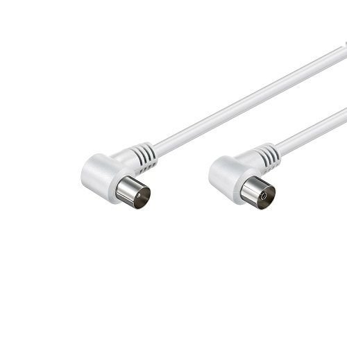 CABLEPELADO Cable antena TV macho hembra | cable coaxial antena de TV | Cable antena TV 90º acodado compatible televisión, decodificador, tomas de TV | 75 Ohm | Blanco (1.5 metros)