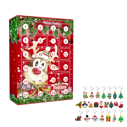 Caja de calendario de Adviento de Navidad 2023 con 24 piezas de adornos de figuras, llaveros, decoración, calendario de cuenta regresiva de Navidad de 24 días con muñeco de nieve de Navidad, alce, pan