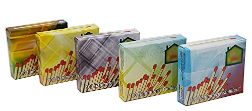 Cajas de cerillas - Paquete tamaño familiar - Cada caja contiene 100 unidades - Made in Italy - 5 paquetes