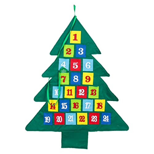 Calendario de árbol de Navidad de fieltro, calendario de Adviento de madera con forma de árbol de Navidad, calendario de Adviento de fieltro con 24 bolsillos para decoración de pared de árbol de