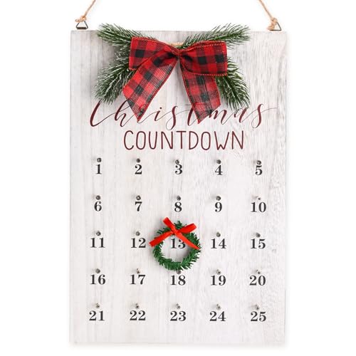 Calendario de cuenta regresiva de Navidad para casa de campo, corona de cuenta regresiva de Navidad, letrero de Feliz Navidad, rústico, vintage, cuenta regresiva de madera, decoración colgante de