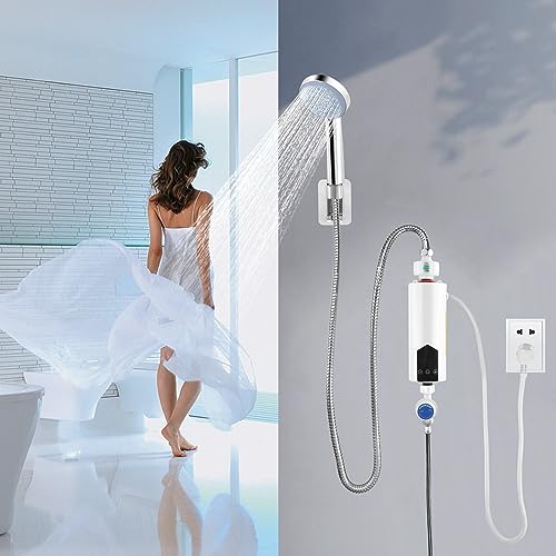 Calentador de agua eléctrico instantáneo para baño, 5500 W, 220 V, para  toda la casa con cabezal de ducha, juego de calor de agua portátil, mini