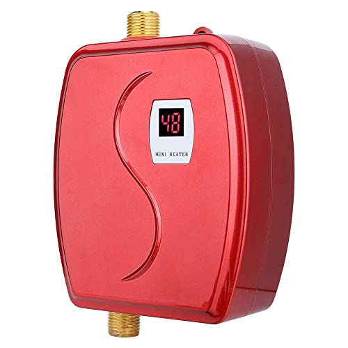 Calentador de agua eléctrico sin tanque, mini calentador de agua instantáneo 220V 3800W con botón táctil integrado del sensor de temperatura para ducha de baño (UE)(rojo)
