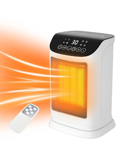 Calentador Electrico Bajo Cconsumo,Primevolve Calefactor Ceramico Oscilante Pequeño, Compatible con 4 modos, Temporizador de 12 Horas, para Hogar Oficina Dormitorio