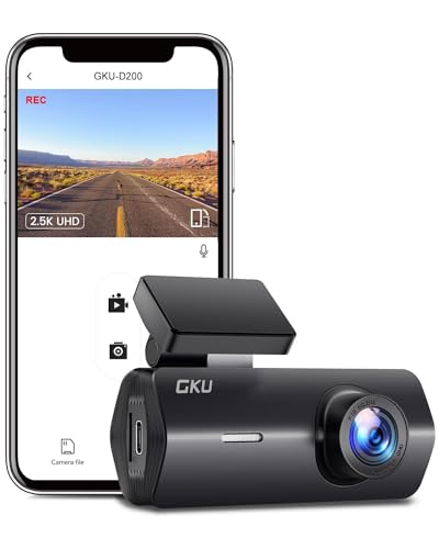 Cámara de Coche WiFi GKU Dashcam Full HD 2.5K 1600P y Super Visión Nocturna, WDR, Diseño Ultra-Compacto, Gran Angular 170°, Sensor G, Grabación en Bucle, Monitor de Aparcamiento 24H, MAX 256G