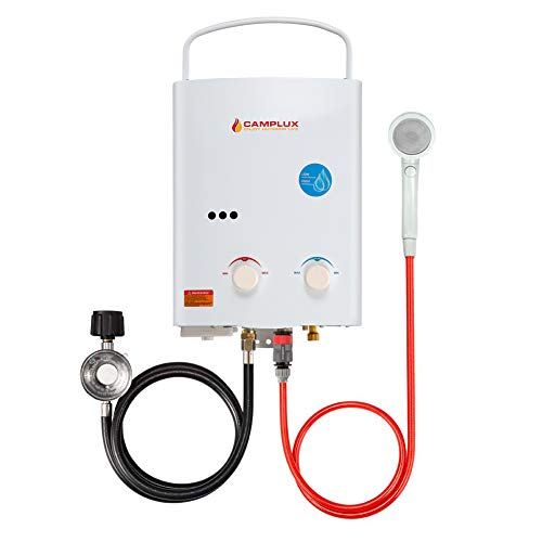 Camplux AY132 Calentador de Agua a Gas, con Asa Plegable Portátil, 5L/min,10kW, LPG