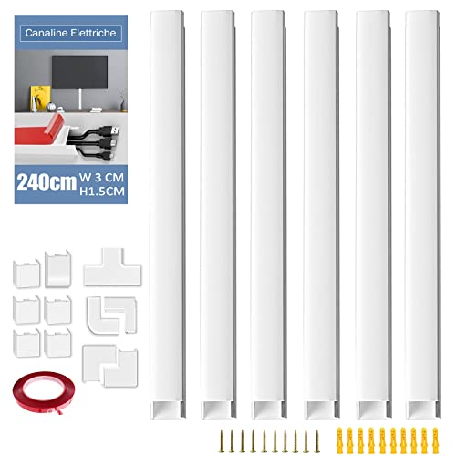 Canaletas para Cables,Canaletas Adhesivas de PVC para Cables Blanco 6x40cm para Ocultar Cables de Ordenador en casa o en la Oficina