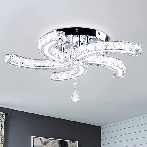 Candelabros de cristal modernos 5 luces Lámpara colgante LED Acrílico Acero inoxidable Lámpara de techo para sala de estar, comedor, dormitorio (blanco frío)