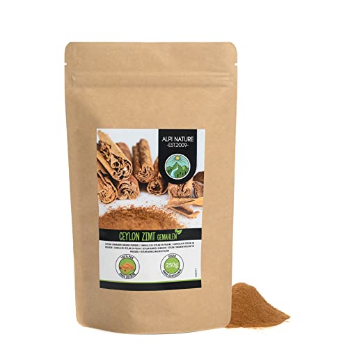 Canela de Ceilán en polvo (250g), Canela Ceylan, especia 100% natural, suavemente secada y molida, vegana y sin aditivos