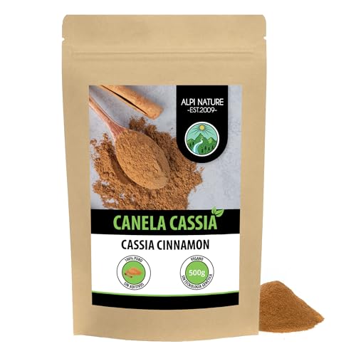 Canela molida cassia (500g), canela cassia en polvo, canela cassia 100% pura, suavemente secada y molida, naturalmente sin aditivos, vegana