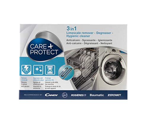 CARE + PROTECT 3 in 1, antical, desengrasante y desinfectante, para lavavajillas y lavadora, universal, original, profesional, en polvo, 12 sobres.