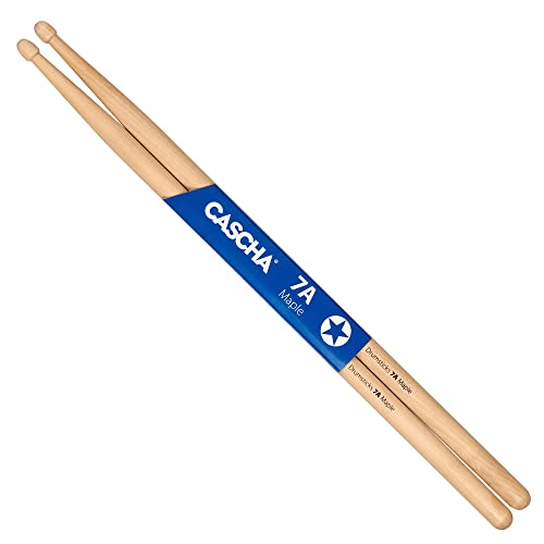 CASCHA Maple 7A baquetas – Ideal para falda suave – Palos de batería para avanzados – 1 par de palos de madera – Accesorios de percusión de madera de arce HH 2362 natural