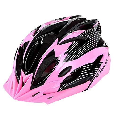 Casco de Bicicleta Casco para Hombres y Mujeres Adultos Casco de Ciclismo Ligero con Diseño de Microshell Tamaño Ajustable con Visera Solar con Luz Trasera LED 56-61cm (Rosa Negro)