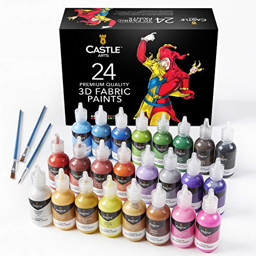 Castle Art Supplies Caja Pinturas Tela 3D | 24 Colores Intensos en Botes 29 ml | Ropa, Tejidos, Lienzo, Vidrio, Madera, Calzado | Resistente Caja de Presentación