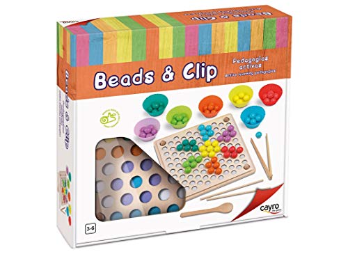 Cayro - Beads & Clip - Juego Bolas Montessori - + de 3 Años - Juego Educativo de Madera - Realiza Formas con Las Bolas de Colores - Mejora la Habilidad Motriz - Aprenden Mientras Juegan