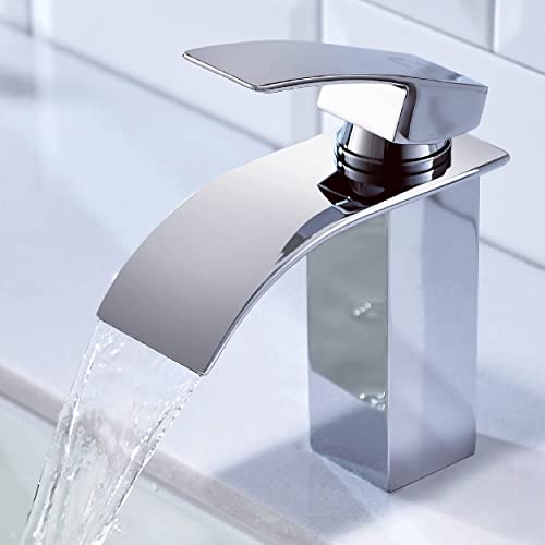 CECIPA - Grifo de lavabo cascada con caño de altura 84 mm mezclador de lavabo cascada caliente y fría ajustable mezclador de baño de acero inoxidable