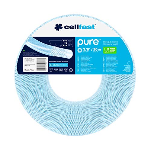 Cellfast PURE™ 20-141 Manguera de agua potable, 9 mm x 2,3 mm, 20 m, reforzado con textil, certificado de calidad alimentaria