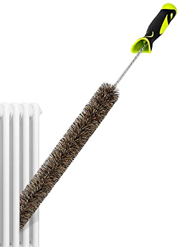 Cepillo limpiador de radiadores de cerdas, 81 cm cepillo de radiadores de alambre trenzado flexible. Con cabeza de silicona y tubo protector para evitar cualquier arañazo