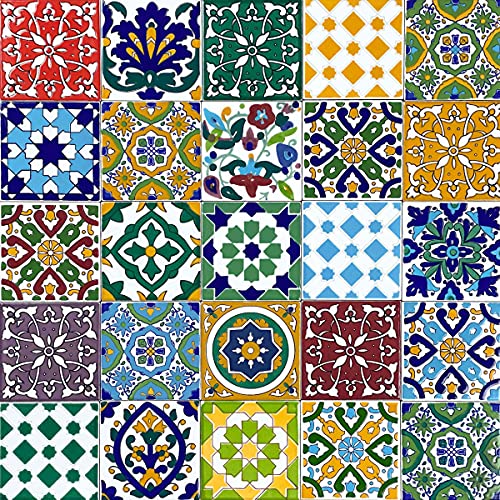 Cerames Azulejos de Cerámica Marroquí Pazzo - Azulejos de mosaico Marroquí para baño, cocina, sala de estar, ducha, debajo de las escaleras | Azulejos marroquíes en estilo oriental 10x10 cm
